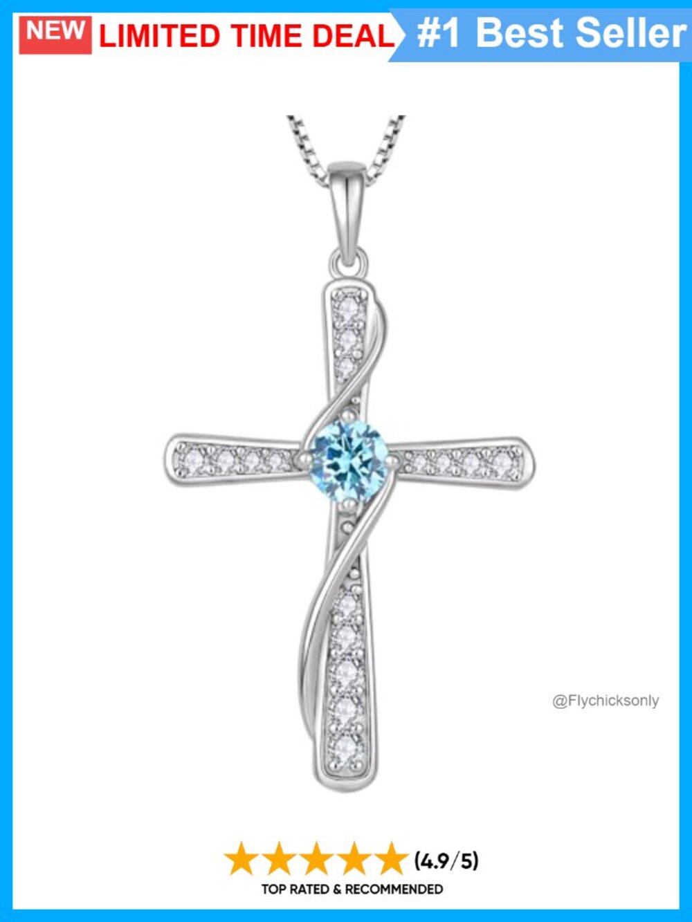 925 Sterling Silver Cross Necklace Aquamarine Pendant Jewelry for Her